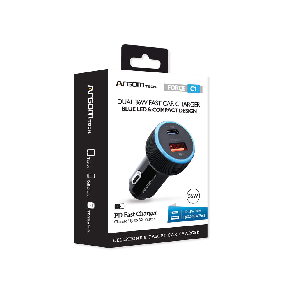 Argom FORCE C1 36W PD TIPO-C + CARGADOR DE COCHE USB