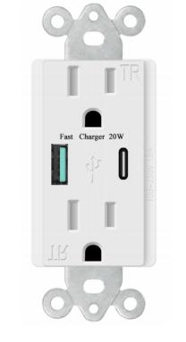 USB C Outlet Fast Charger 4.8A Duplex Receptacle 15A 125V Tamper Resistant