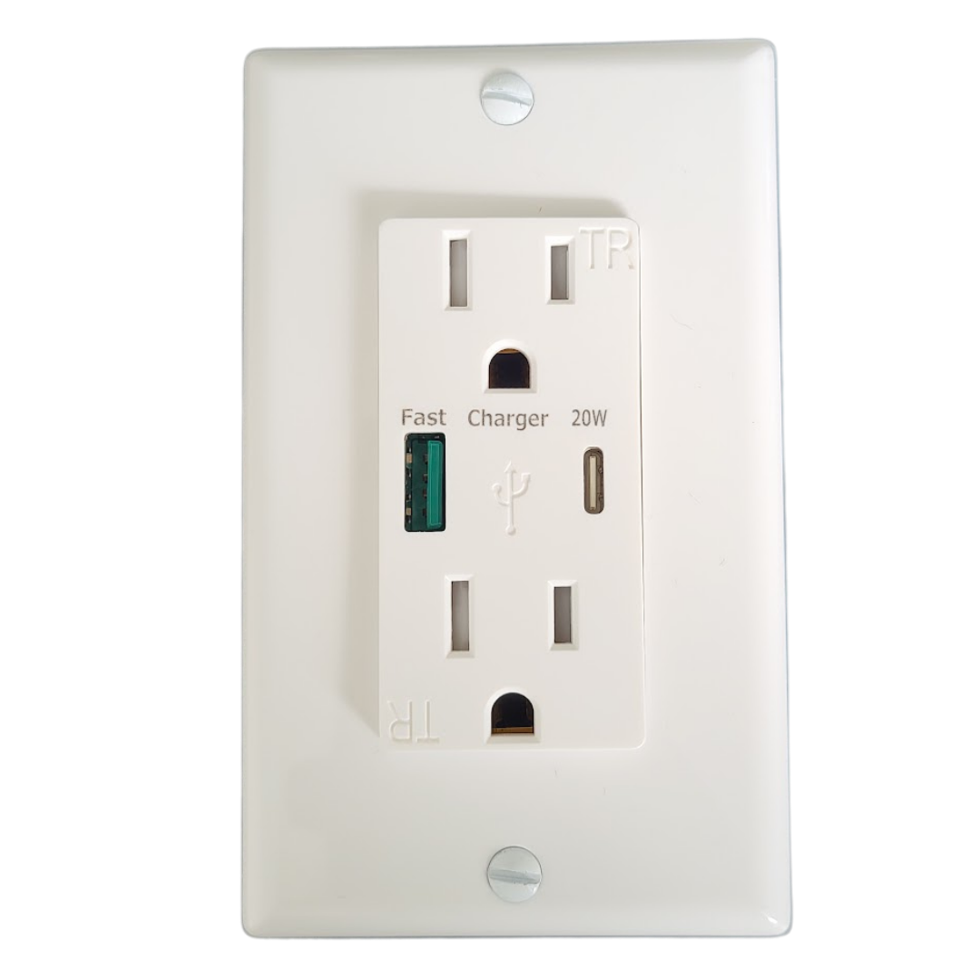 USB C Outlet Fast Charger 4.8A Duplex Receptacle 15A 125V Tamper Resistant