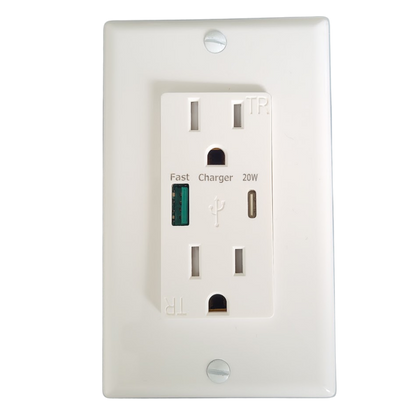 USB C Outlet Fast Charger 4.8A Duplex Receptacle 15A 125V Tamper Resistant